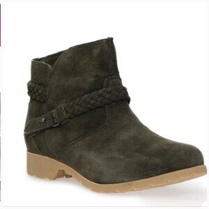 Teva Women's 8.5 Delavina Ankle Black Olive Suede Boots Bootie Braided Fall